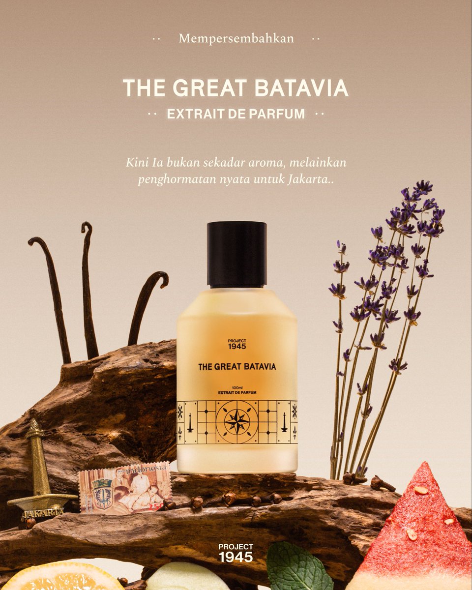 Project1945's tweet image. The Great Batavia Extrait de Parfum resmi hadir.
Lebih pekat, lebih tahan, dan lebih bermakna.

🕛 Diluncurkan malam ini pukul 00.00 di seluruh marketplace.

 🔁 Upgrade dari TGB EDP? Nikmati 20% OFF khusus pembelian Extrait.

#TheGreatBatavia #TGBExtrait #Project1945