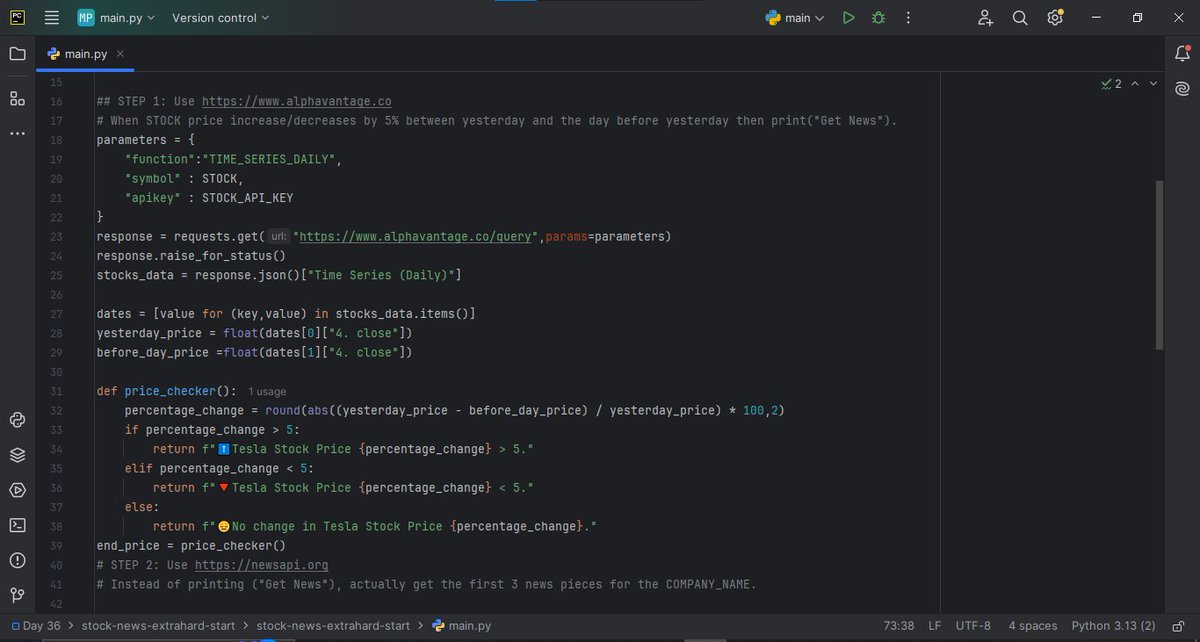 Saad_Python's tweet image. At Day 36 of #100DaysOfCode I made Stock News App Using #AlphavantageApi #newsapi and #twilio Api #AgenticAutomation
