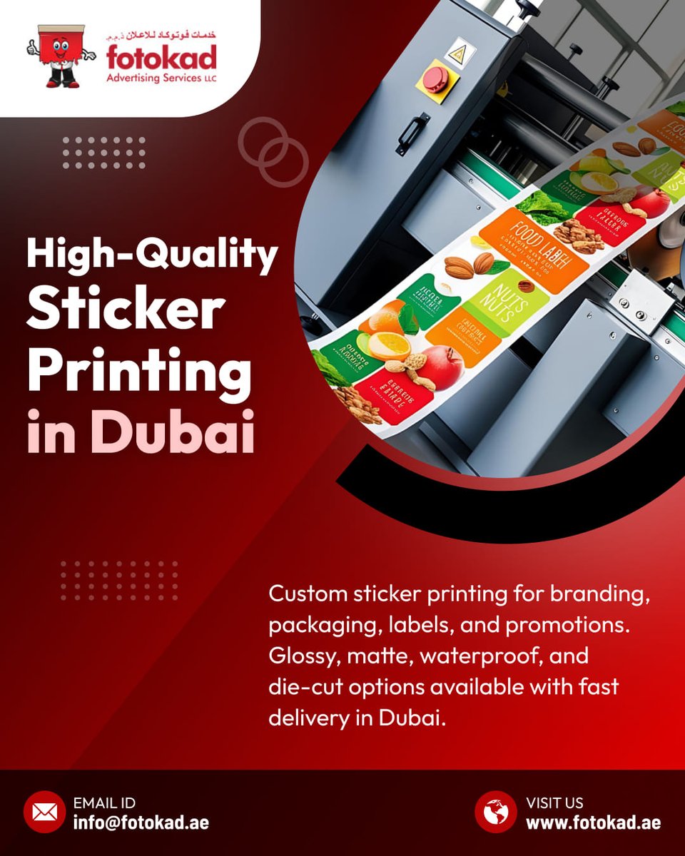 fotokad's tweet image. 🎨 High-Quality Sticker Printing in Dubai!

✅ Ideal for branding &amp;amp; packaging
✅ Premium quality &amp;amp; fast delivery
✅ Fully customizable designs

🌐  fotokad.ae

#StickerPrintingDubai #CustomStickers #BrandingSolutions #HighQualityPrinting #fotokad