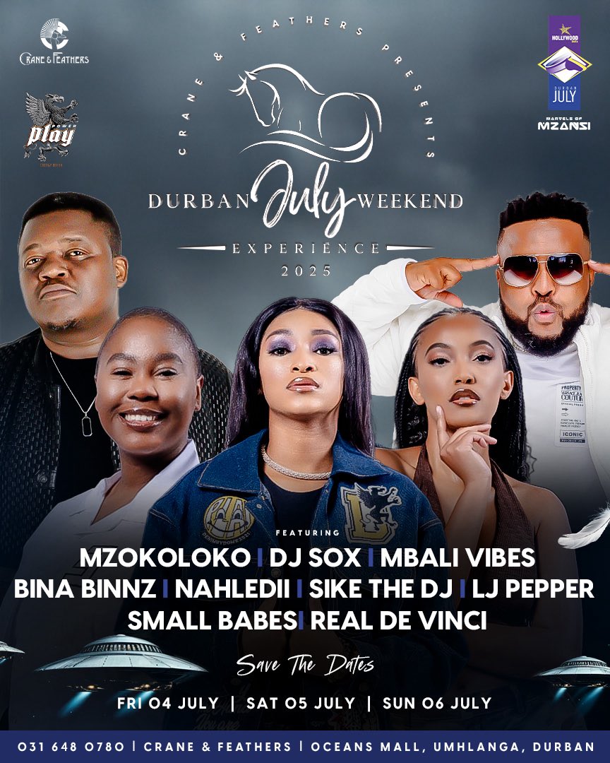OceansMallSA's tweet image. Get ready for Durban’s most prestigious weekend with Crane &amp;amp; Feathers.

Swipe &amp;amp; Save the dates and prepare to indulge in elegance like never before.

Reserve Your Table: 031 648 0780

#DurbanJulyWeekend #CraneAndFeathers #Luxury  #SaveTheDate #Umhlanga  #oceansmall #dinner