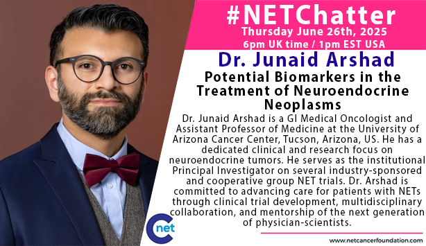 NET CANCER FOUNDATION (@netcancerfound) on Twitter photo Just under 6 hours to go until this month's NETChatter with Dr Arshad. There's still time to contact us for the link to join. <a href="/NANETS1/">NANETS</a> <a href="/CureNETs/">NET Research Foundation</a> <a href="/CarcinoidNETs/">CarcinoidCancer CCF</a> <a href="/carcinoid/">Carcinoid Syndrome</a> <a href="/NCFCancer/">Neuroendocrine Cancer Foundation</a> <a href="/PheoPara/">Pheo Para Alliance</a> <a href="/netcanceraware/">NCAN</a> <a href="/netcancerday/">NET Cancer Day</a> Just under 6 hours to go until this month's NETChatter with Dr Arshad. There's still time to contact us for the link to join. <a href="/NANETS1/">NANETS</a> <a href="/CureNETs/">NET Research Foundation</a> <a href="/CarcinoidNETs/">CarcinoidCancer CCF</a> <a href="/carcinoid/">Carcinoid Syndrome</a> <a href="/NCFCancer/">Neuroendocrine Cancer Foundation</a> <a href="/PheoPara/">Pheo Para Alliance</a> <a href="/netcanceraware/">NCAN</a> <a href="/netcancerday/">NET Cancer Day</a>