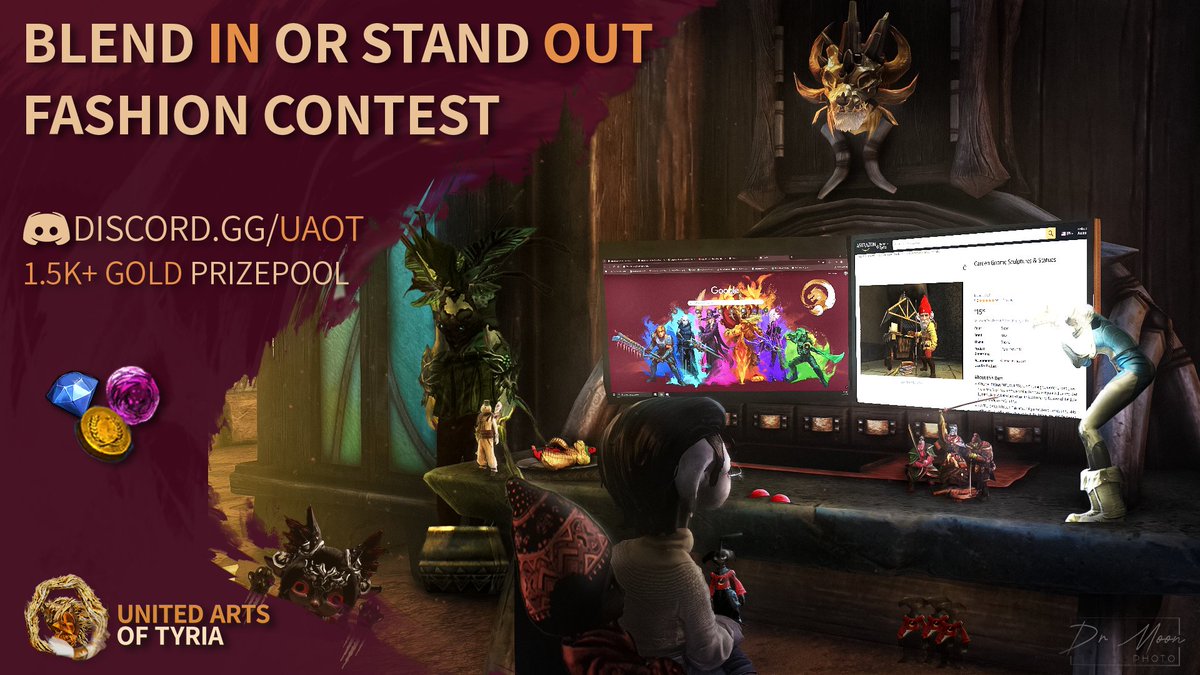 "Blend In or Stand Out" Discord Fashion Contest!👗🐲 
1500+ Gold total prize pool in items! 
🥇1st place: 500g 
🥈2nd place: 350g  
🥉3rd place: 100g  
🏅4th BLC skin 
🏅5th BLC skin 
🏅6th BLC skin  

▶️ discord.gg/uaot

Artwork edit by Dr. Moon