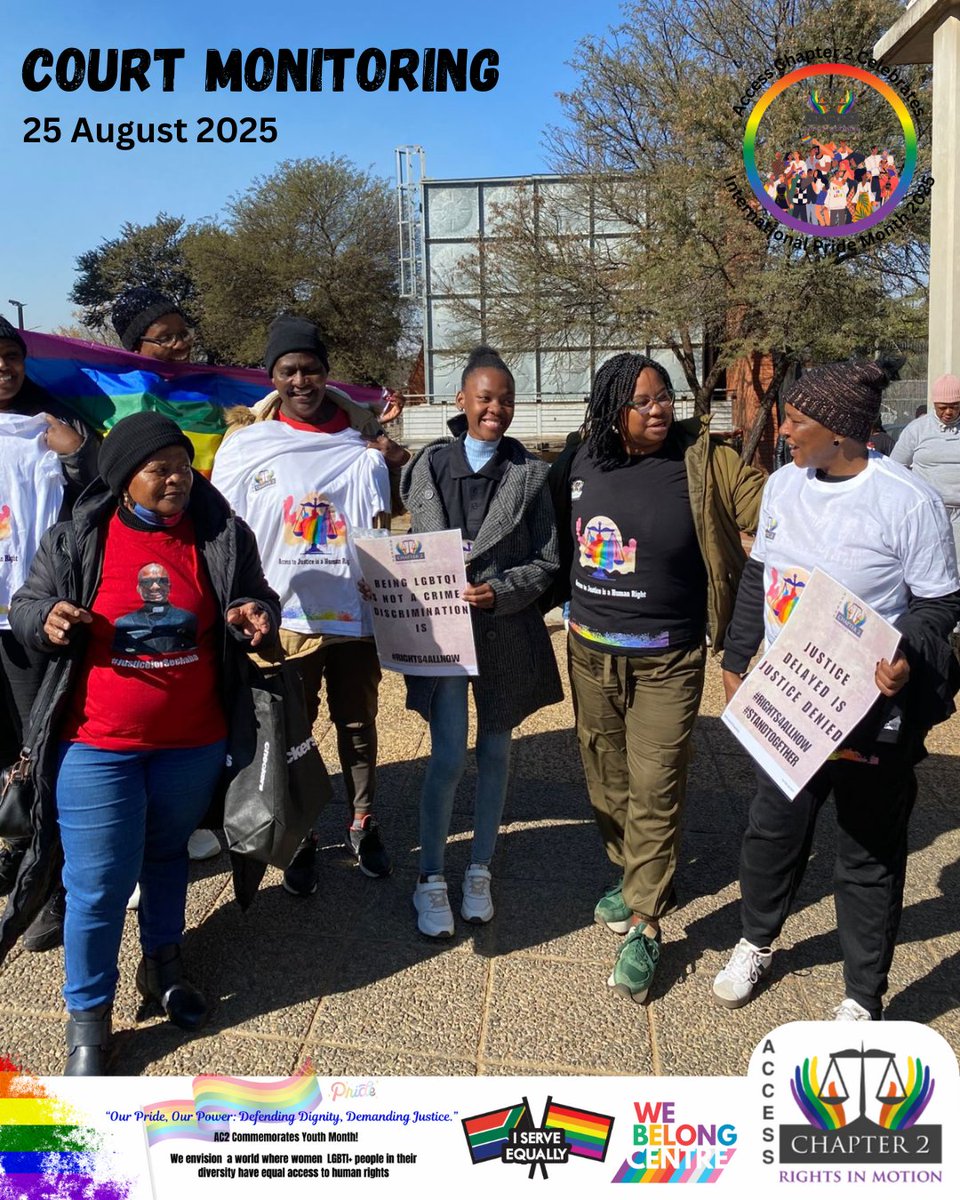 Access Chapter 2, represented by Mable Aphane (National Paralegal) and Mapule (Intern), monitored yesterday’s hearing in the case of Sechaba Rakoloti.

A key state witness testified.
The case resumes on 1 August 2025.
#JusticeForSechabaRakoloti #CourtMonitoring #EndGBVF