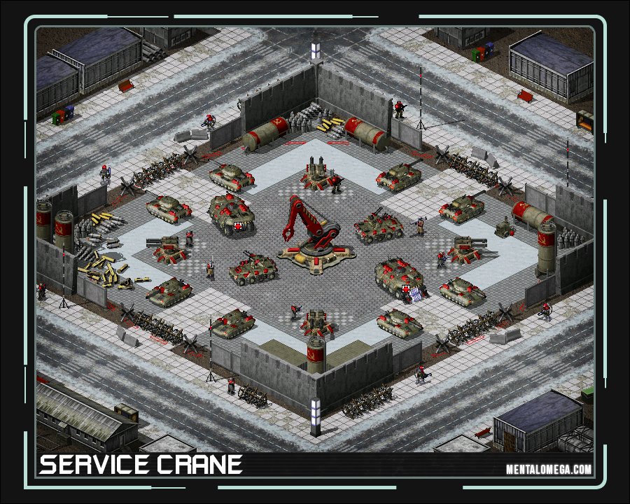 speeder_mo's tweet image. Time for a revamp! This new Soviet Service Crane in Mental Omega can repair ground and air units alike, but is limited to 2 per base. It now provides build range and you can deploy your Drakuv Prison Vehicles around. New anim were made for its repair radius too.
