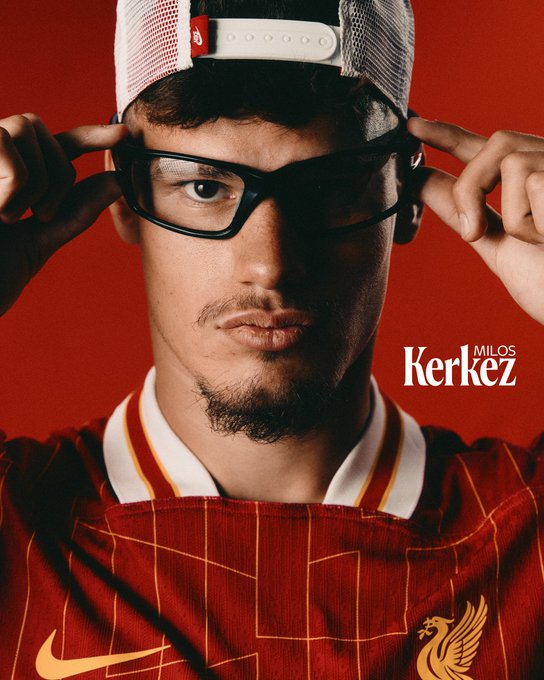 Photography of Milos Kerkez as he is announced as a Liverpool player.