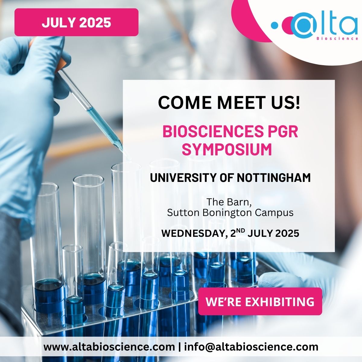 AltaBioscience (@altabioscience) on Twitter photo Join us at the Biosciences PGR Symposium at the University of Nottingham next week to learn about our #PeptideSynthesis, #AminoAcidAnalysis and #ProteinSequencing services. Email info@altabioscience.com or visit altabioscience.com for more details. Join us at the Biosciences PGR Symposium at the University of Nottingham next week to learn about our #PeptideSynthesis, #AminoAcidAnalysis and #ProteinSequencing services. Email info@altabioscience.com or visit altabioscience.com for more details.
