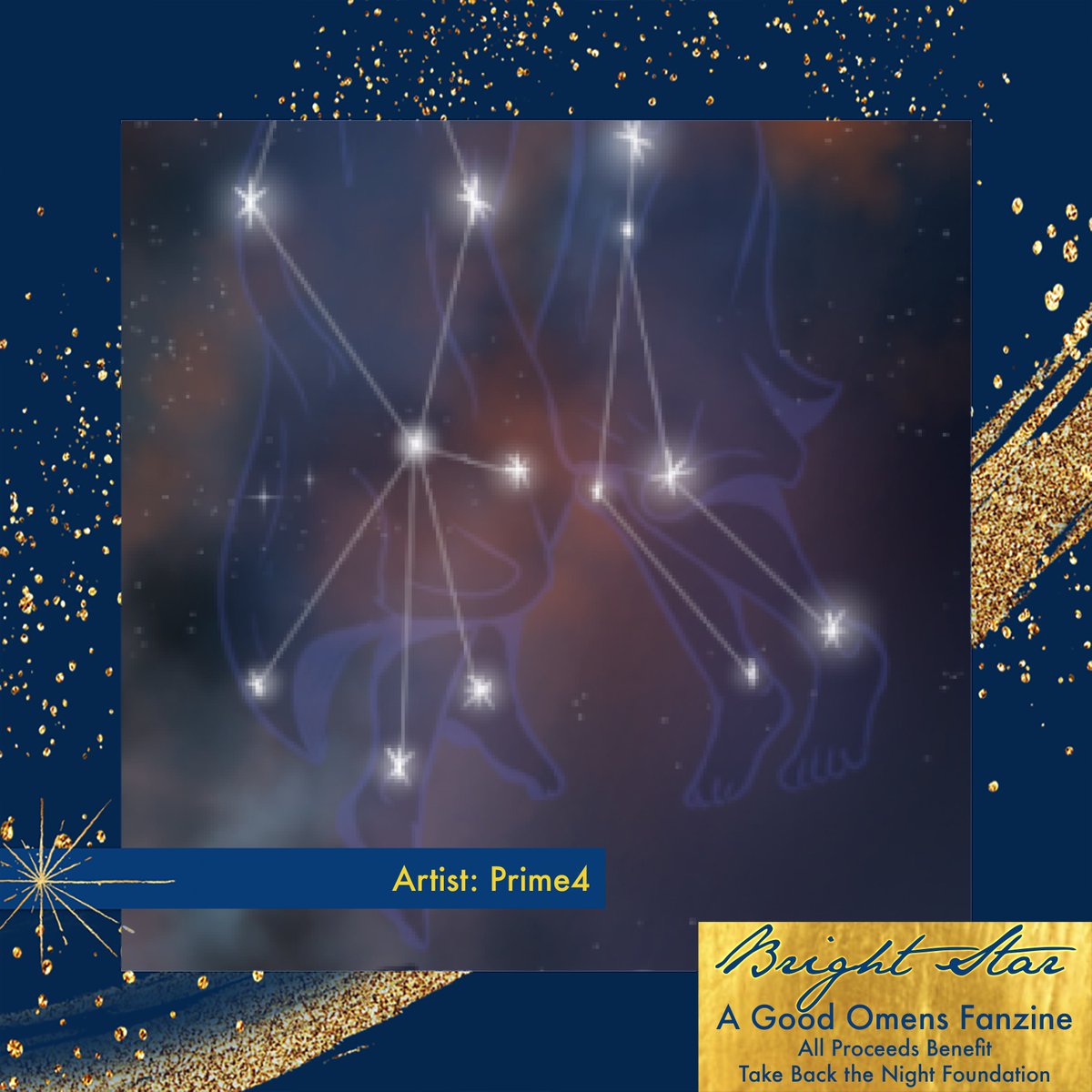 This spotlight by Prime4 features a constellation in the shape of our favourite couple!

Featured in 'Bright Star', our celestial zine-- all profits go towards the 'Take Back the Night Foundation'

pyracantha.itch.io/bright-star

#goodomens #oowsfundraiser #brightstarzine