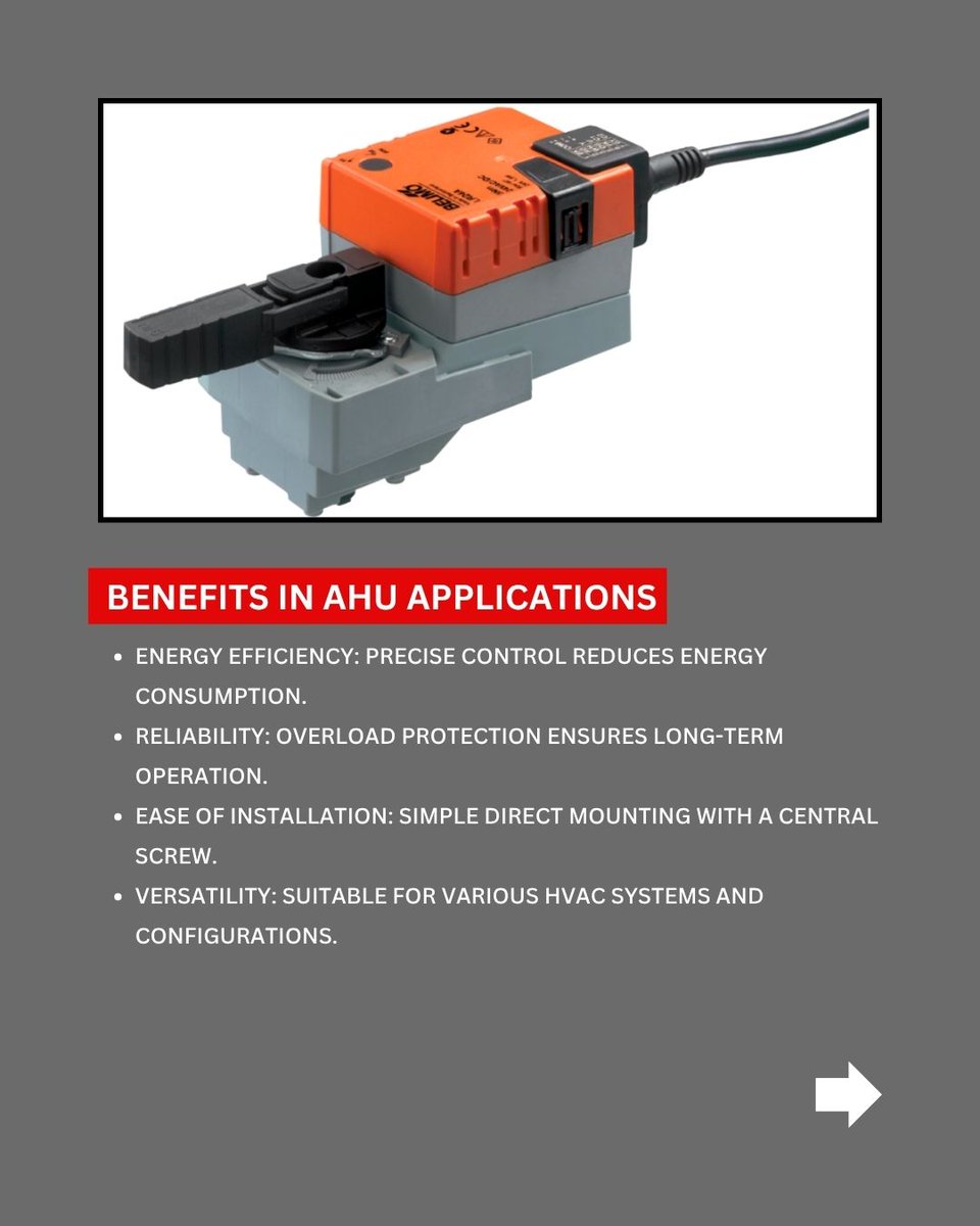 iac_systems's tweet image. The Belimo LR24A-MP actuator is a powerhouse for AHU control:
🔧 5Nm torque
⚡ 24V compatible
💧 IP54 protection

Shop 6K+ parts at 👉 i-acs.co.uk/store

#HVAC #Engineering #SmartControls #Belimo #iACS #AHU #HVACControls #AHUControls #HVACCompany #HVACLife #AirHandlingUnits