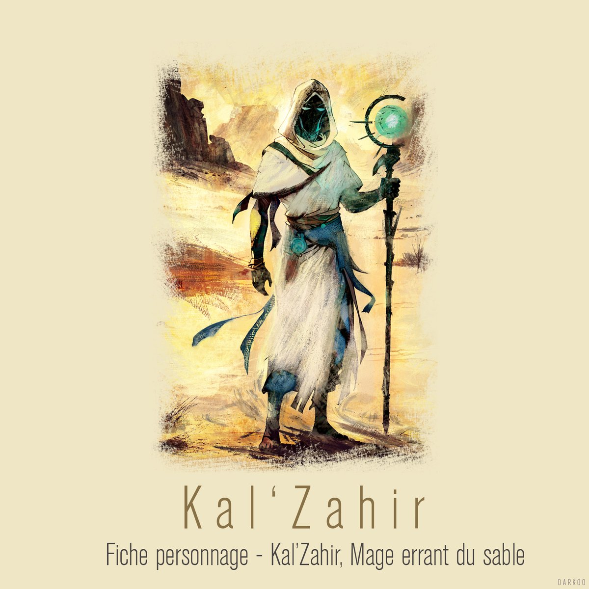 Darkoo_Studio's tweet photo. Kal’Zahir - Mage errant du sable. 

Nouvelle création stylisée dans mon univers perso de dark fantasy mystique #darkfantasy #conceptart #characterdesign #jdr #ttrpgcharacter #digitalpainting #fantasyart  #ttrpg #characterart #originalcharacter #fantasycharacter  #digitalartwork https://t.co/oykwSXfA3N
