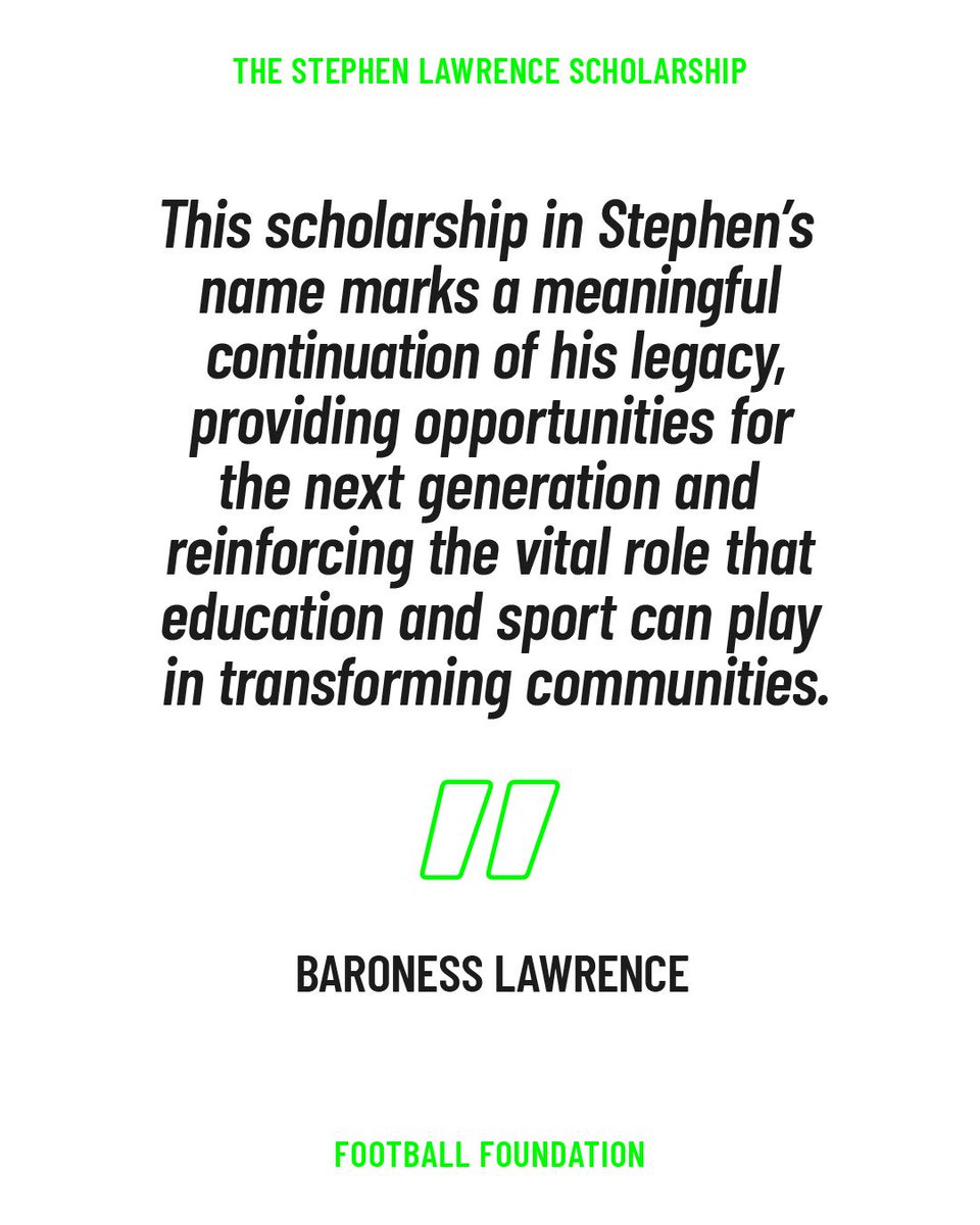 Stephen Lawrence Day Foundation (@sldayfdn) on Twitter photo We’re proud to announce the Stephen Lawrence Scholarship, launched in partnership with the <a href="/FootballFoundtn/">Football Foundation</a> and the <a href="/UniofGreenwich/">Uni of Greenwich</a> .
Together we’re building on Stephen’s legacy through education, sport, and access to opportunity.
#StephenLawrenceDay #StephenLawrence We’re proud to announce the Stephen Lawrence Scholarship, launched in partnership with the <a href="/FootballFoundtn/">Football Foundation</a> and the <a href="/UniofGreenwich/">Uni of Greenwich</a> .
Together we’re building on Stephen’s legacy through education, sport, and access to opportunity.
#StephenLawrenceDay #StephenLawrence