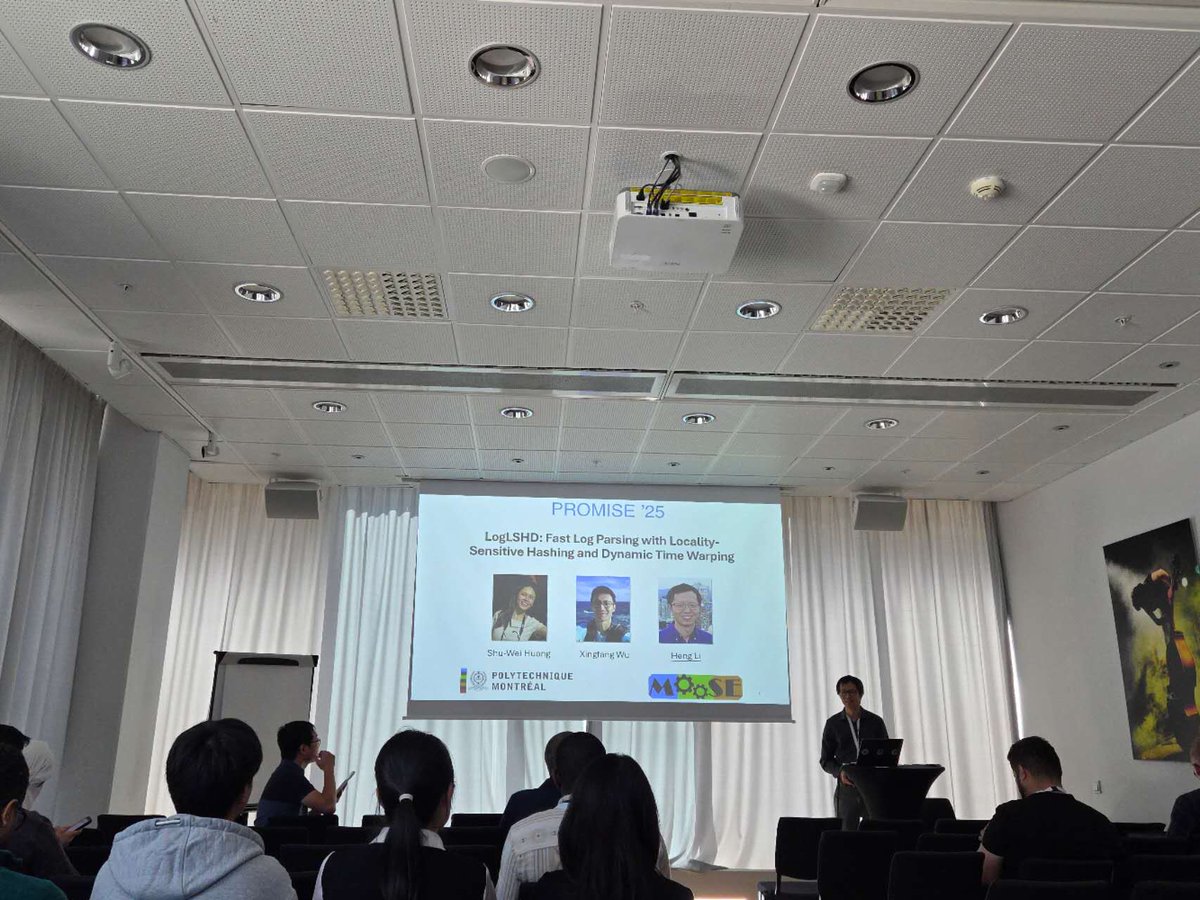 Thrilled to hear Heng Li from Polytechnique Montréal present at #PROMISE2025!
Just had their talk on "LogLSHD: Fast Log Parsing with Locality-Sensitive Hashing and Dynamic Time Warping." Fascinating insights into efficient log analysis!  #LogAnalysis #DataAnalytics