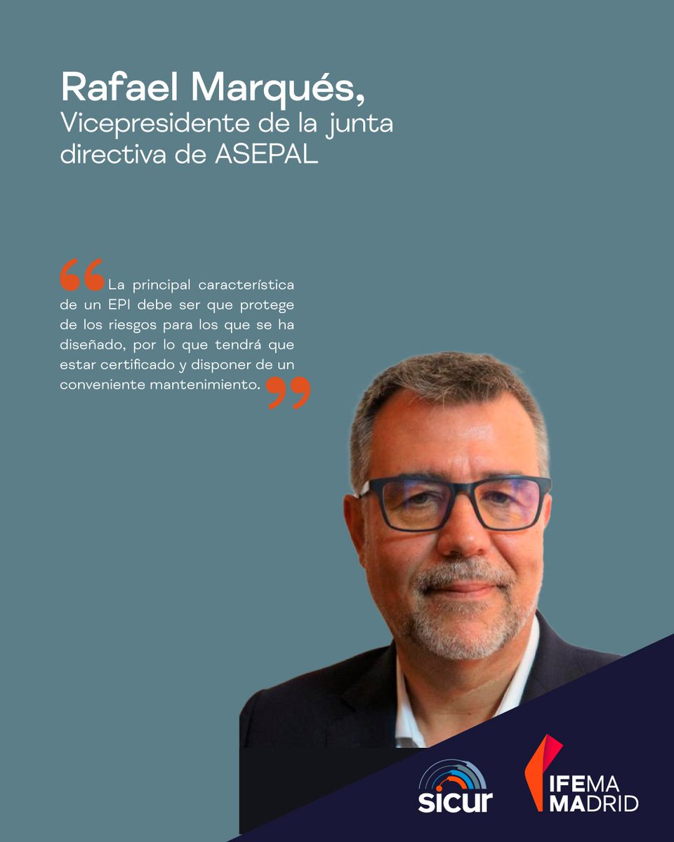 🦺 Rafael Marqués, vicepresidente de <a href="/AsepalEPI/">ASEPAL</a> y de #SICUR26, destaca la importancia de los EPI en todos los sectores, su correcta certificación y mantenimiento, y las nuevas normativas que marcarán el futuro de la protección laboral.

👉 ifema.es/sicur/noticias…

#SICUR