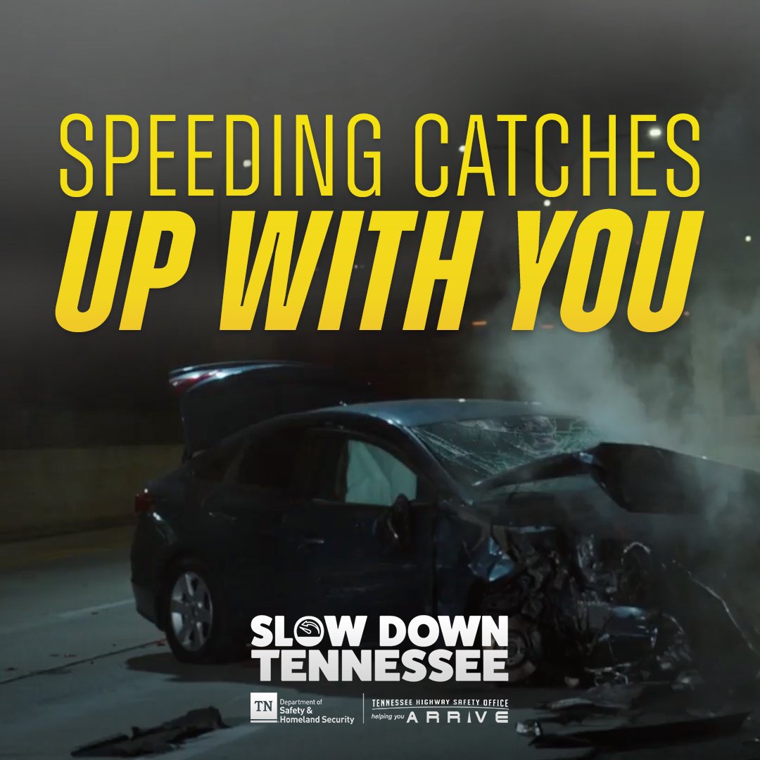 Yes, it’s true. Speeding catches up with you. In 2024, there were 6,520 speeding-related crashes in Tennessee. #SlowDownTN

More reasons to slow down: tntrafficsafety.org/speeding