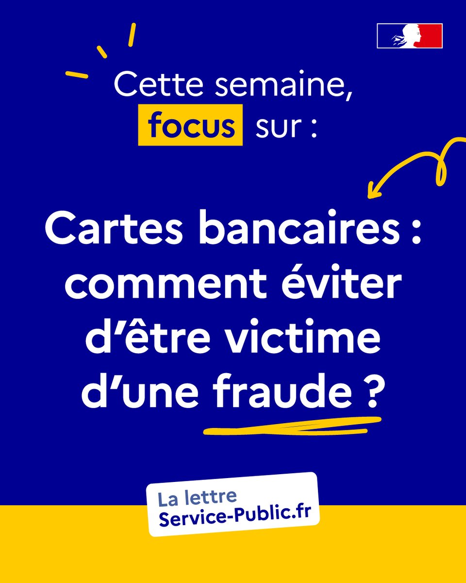 Retrouvez la lettre hebdomadaire de Service-Public.fr, avec son focus sur comment éviter d'être victime d'une fraude à la carte bancaire !

Pour la recevoir, vous pouvez vous abonner ici :
🔗 service-public.fr/actualites/let… 

#LSP #LettreSP #LettreServicePublic #ServicePublicFr