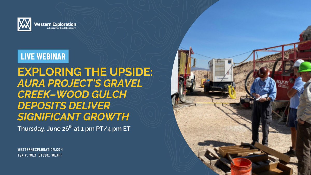 WEXExploration's tweet image. A 54% increase in inferred gold equivalent mineral resources? That’s growth worth talking about.
🗓️ Join our webinar TODAY, June 26 at 1 PM PT/4 PM ET to explore what this means for the Aura Project and its future.
👉 Join us: bit.ly/3I7Sdie
$WEX.V