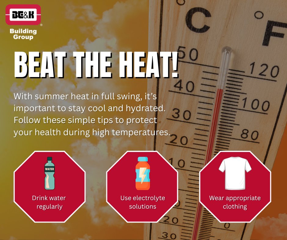 Summer heat is in full swing. Follow these steps to stay safe!

Heat-related illnesses can affect anyone. Be sure to:
💧 Drink plenty of water
⚡️ Replenish electrolytes
 👕  Wear lightweight, breathable clothing (including PPE, where required)
👀 Look out for those around you