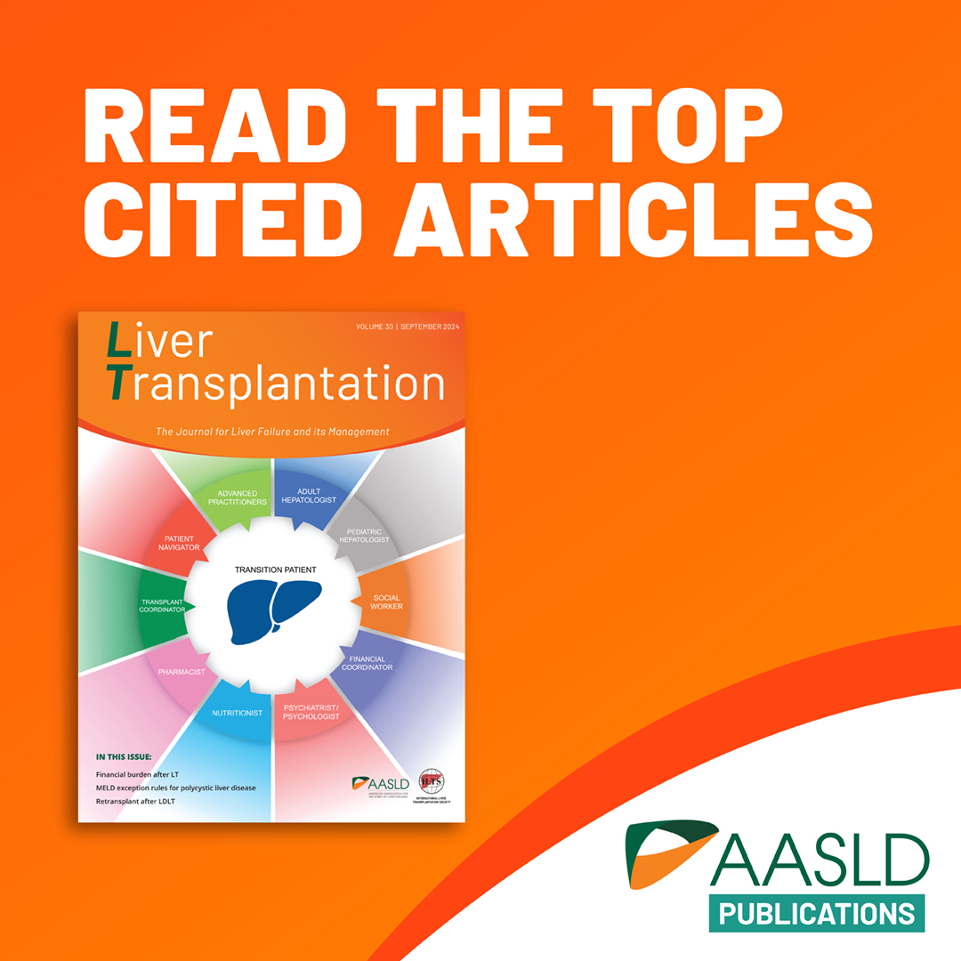 AASLD (@aasldtweets) on Twitter photo Top-cited. Practice-shaping. Life-changing.
Explore the top 10 most-cited articles from <a href="/LTxJournal/">Liver Transplantation Journal (LTxJournal)</a>'s 2024 Impact Factor—your scientific leader in #livertransplantation, #liversurgery, and #chronicliverdisease research.
Read now: bit.ly/4k4xUzF Top-cited. Practice-shaping. Life-changing.
Explore the top 10 most-cited articles from <a href="/LTxJournal/">Liver Transplantation Journal (LTxJournal)</a>'s 2024 Impact Factor—your scientific leader in #livertransplantation, #liversurgery, and #chronicliverdisease research.
Read now: bit.ly/4k4xUzF