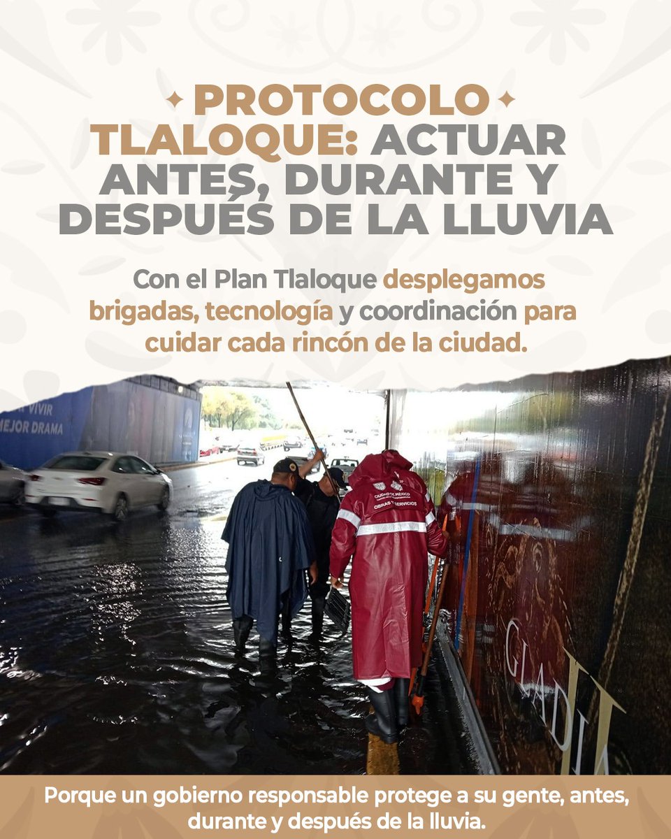 ClaraBrugadaM's tweet image. En temporada de lluvias, la Ciudad de México se protege con el Protocolo #Tlaloque. Nuestras cuadrillas de distintas dependencias y alcaldías están listas y desplegadas para atender emergencias, salvaguardar la seguridad de las personas y dar respuesta inmediata ante cualquier