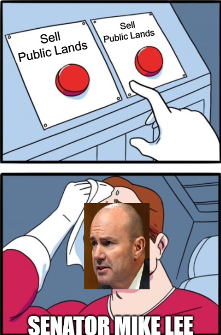 AndyNFrench's tweet photo. If Mike Lee had a magic button that would disappear ALL public lands in the US (parks, monuments, forests, refuges, etc.) he would 100% hit it. 

He is not "listening" in good faith and he wouldn't have made a single change if he wasn't called out. Time to take a hike, Mike. https://t.co/jNA1CJTrq9