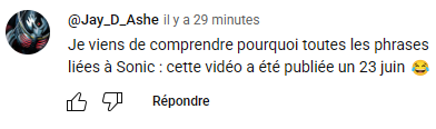 Mes vidéos regorgent d'easter egg que personne ne voit généralement. Alors quand quelqu'un trouve, ça fait plaisir ! 😃 youtu.be/s7iywm8_Je4
Autres easter egg dans cette vidéo :
- Les trois phrases d'exemple pour la formule verbale à l'affirmatif mettent en scène Sonic, Tails