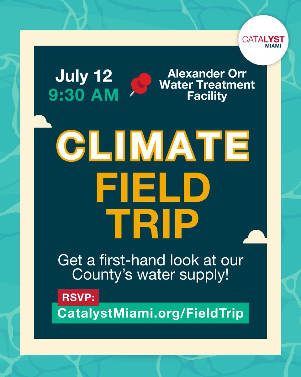 🌊 Need a summer adventure?

Join us on Saturday, July 12 for a tour of our local water processing facility! 

We'll explore the journey our drinking water goes on and learn how we can do our part to support our local ecosystem.

🔗 Save your spot at CatalystMiami.org/FieldTrip