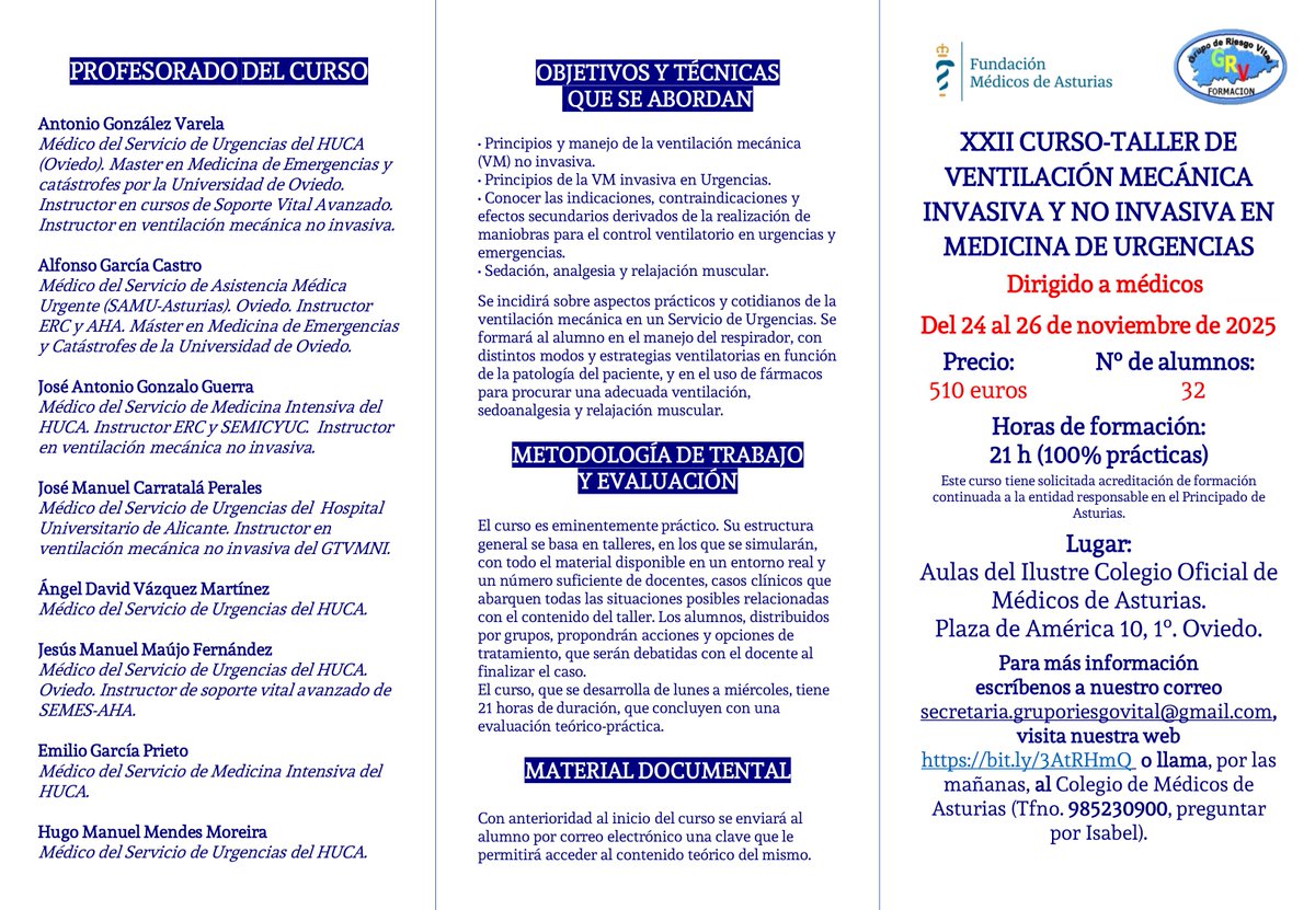 grvformacion's tweet photo. Solo quedan DOS plazas disponibles para nuestro curso de ventilación mecánica de noviembre. Si estás interesado/a, es tu última oportunidad. Info en secretaria.gruporiesgovital@gmail.com, matrícula en https://t.co/PnTbbcKsNy. https://t.co/E4bn7m5SJU