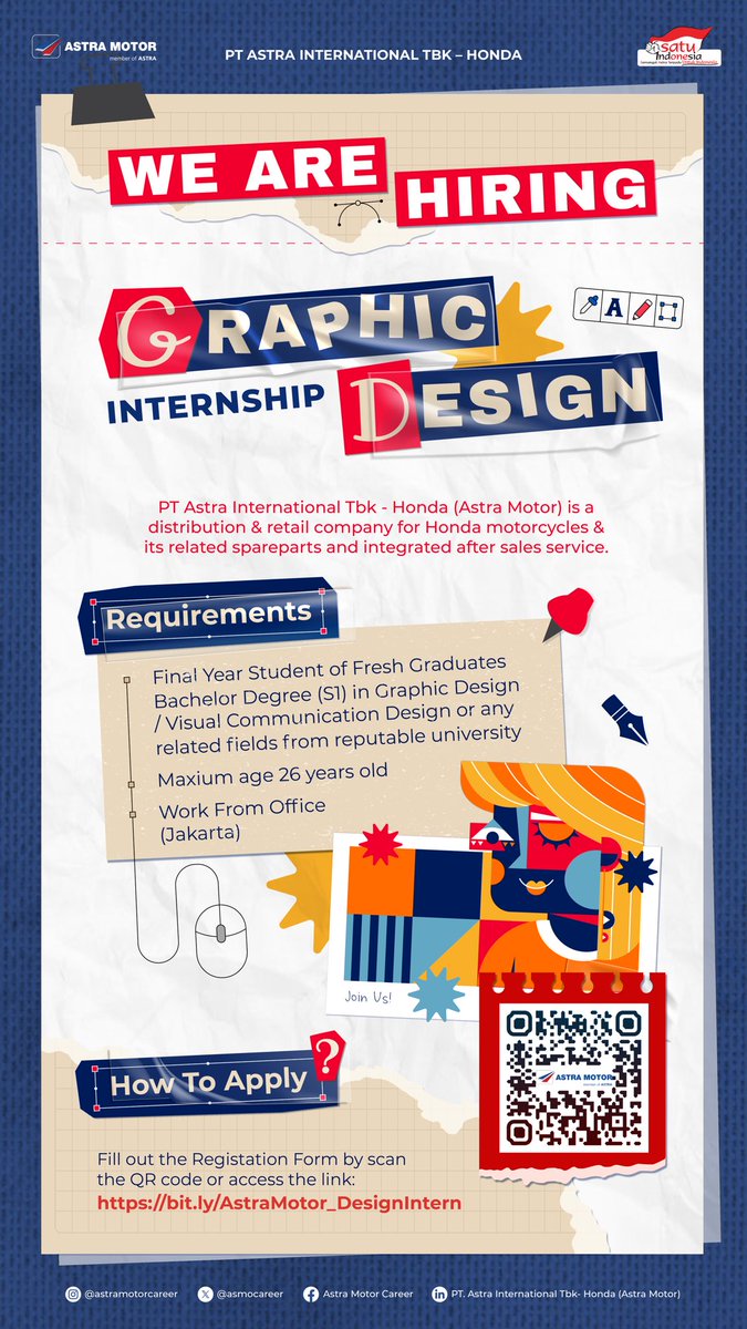WE’RE HIRING GRAPHIC DESIGN INTERN!

Apply Here: lnkd.in/eJfZNSw6 

Join us if you meet our requirements! 

#AstraMotorCareer