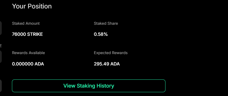So every 15 days <a href="/strikecardano/">Strike Finance | Perps on Cardano</a> is going to pay me this.  This is with one asset and relatively not too much volatility. 

Staking $STRIKE carries minimal risk.  Honestly its the easiest way to make $ada on chain.

$SNEK is coming next
$BTC coming soon (EOY)
speed and user
