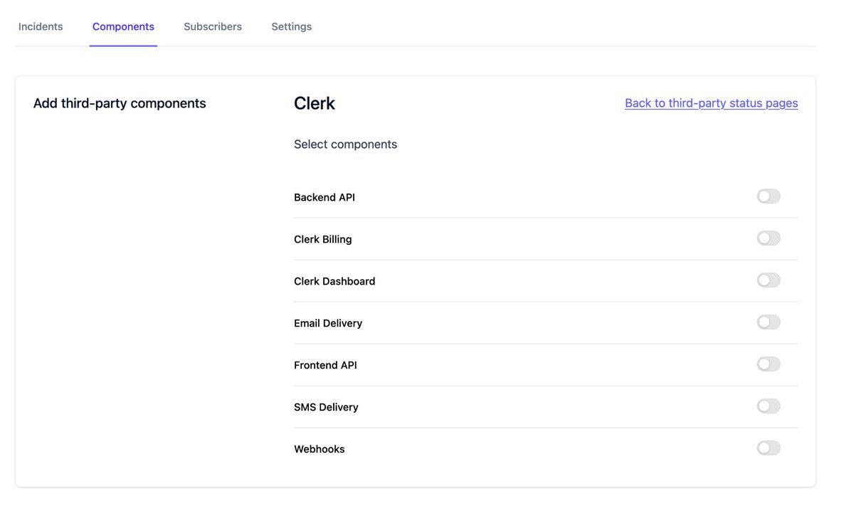 You can now display Clerk's status page components on your own OnlineOrNot status page, and they'll automatically update!