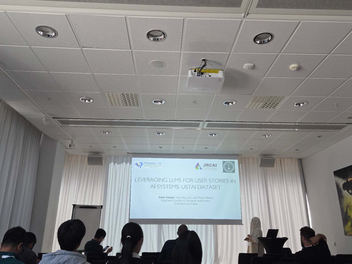 Fantastic to see Asma Yamani from King Fahd University of Petroleum and Minerals presenting their talk on "Leveraging LLMs for User Stories in AI Systems: UStAI Dataset" Compelling insights into the future of user story generation with large language models. Great work!