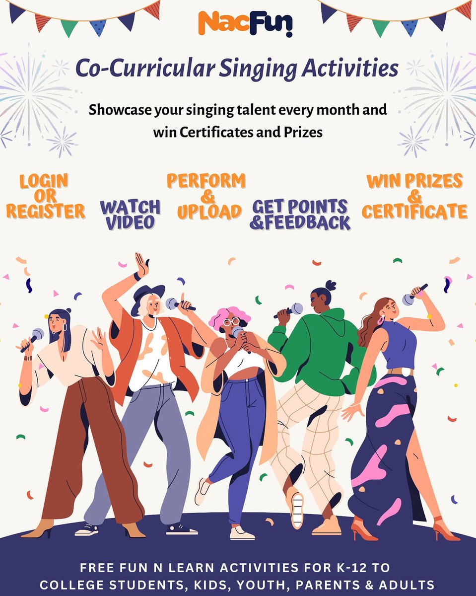 nacfunworld's tweet image. 🎤✨ Got a voice that deserves the spotlight?
Join NacFun.com’s Co-Curricular Singing Activities and showcase your singing talent to the world! 🌍💫
#NacFun #SingingContest #WinPrizes #ShowYourTalent #OnlineContest #FreeContests #HolisticDevelopment #SingToShine