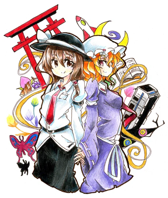最近自分を知って頂いた方はご存知無いかもですが、昔はアナログ絵描きだったんですよ お気に入りの過去絵をいくつか #東方Project #アナログ絵