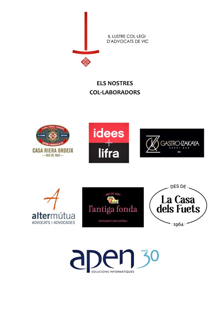 Festa #SantRaimonICAVIC25 26- 27 DE JUNY
🔵 Avui visita guiada exclusiva per advocats i advocades <a href="/mevmuseu/">MEV, Museu d'Art Medieval</a> a les 18h. (encara queden places lliures)
🔵 Demà a les 12.30h. Esmorzar col·legial als Jardins de la Casa Dou
🔵 Demà a les 21:00h. Sopar - Festa a Les nits vernissage