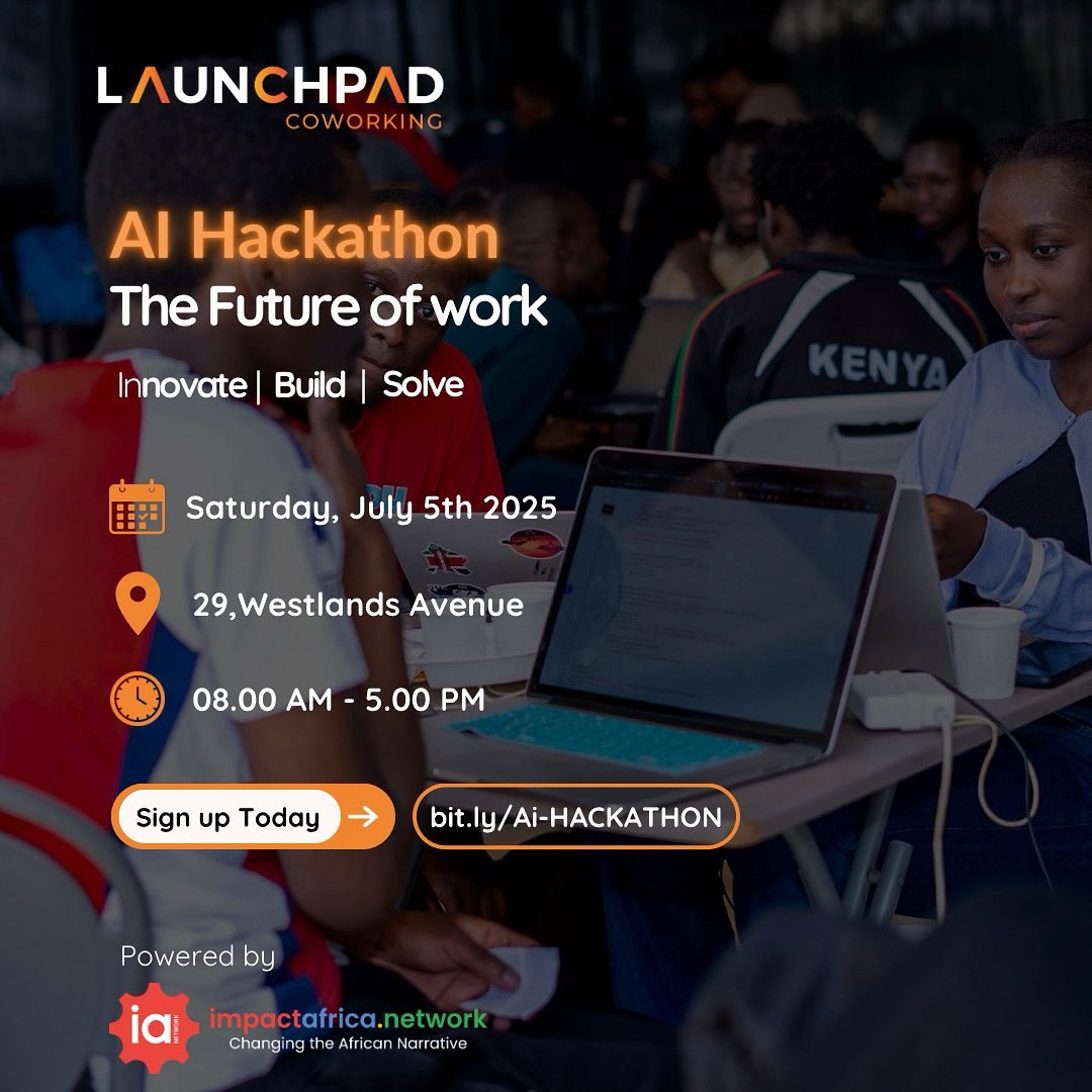 Join us for the next edition of the AI Hackathon: The Future of Work happening July 5th at LaunchPad Coworking from 8 AM
Collaborate with brilliant minds. Build solutions that matter and be part of the movement transforming tomorrow’s workplace today.

🔗 bit.ly/AI-HACKATHON