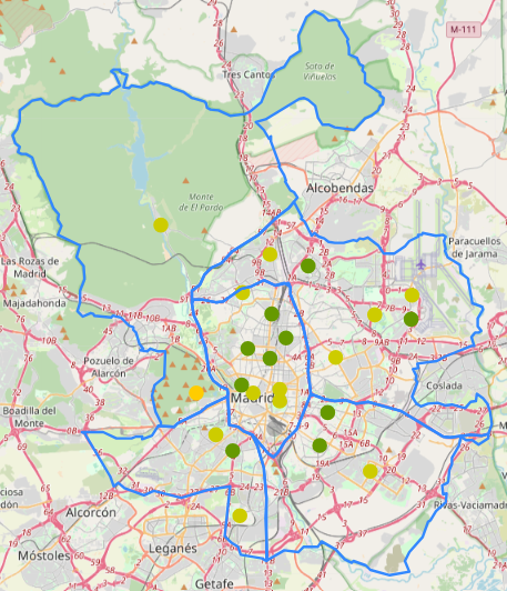 #calidaddelaire en la ciudad de Madrid a las 13:00: regular 🙄 en la zona Noroeste y buena 🙂 en el resto de zonas de la ciudad de Madrid 👉   madrid.es/go/CalidadAire…