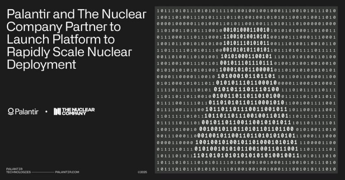 StockSavvyShay's tweet image. $PLTR TEAMS UP WITH THE NUCLEAR COMPANY TO LAUNCH AI PLATFORM FOR FASTER U.S. REACTOR BUILDOUT