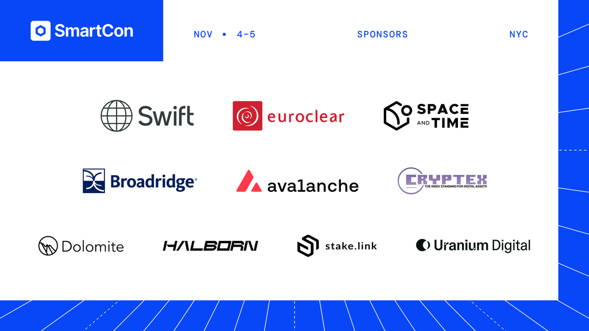 We're excited to have major institutions and DeFi teams as sponsors of this year's SmartCon. Here’s a look at early sponsors: