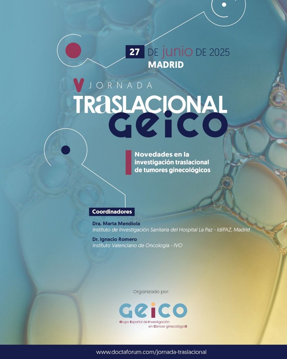 ✨ ¡Recuerda! Mañana tiene lugar una de nuestras citas más esperadas del año: la V Jornada Traslacional GEICO. Un espacio para compartir avances, generar ideas y construir futuro en investigación en cáncer ginecológico.

Durante la mañana, hablaremos de innovación, de ciencia en