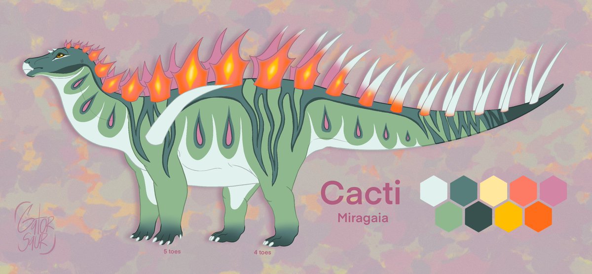 Gatorsaur's tweet image. Here is Cacti, I’ve been wanting to make a miragaia OC forever, so here she is!
Her colors are inspired by cactus flowers

🌿🍃🌾

#dinosaurs #dinosaurs #dinosaurart #art #artist #dinosaurartist #miragaia #stegosaurid #stego