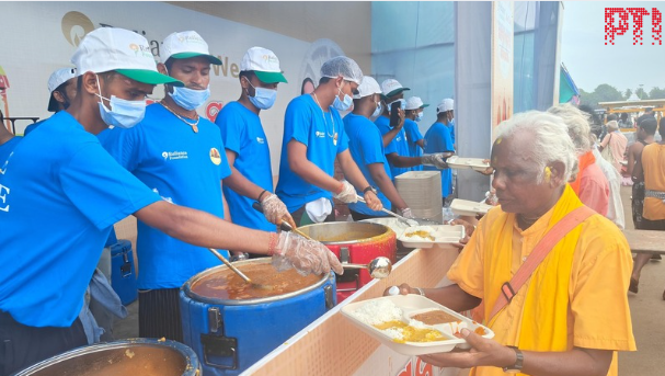 Food being  served to devotees as part of Reliance Foundation’s Anna Seva initiative in Puri