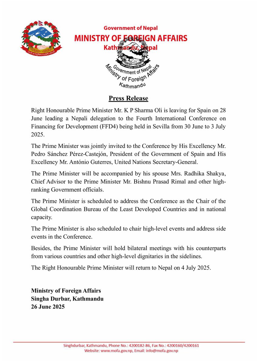 Press Release. <a href="/PM_nepal_/">PMO Nepal</a>