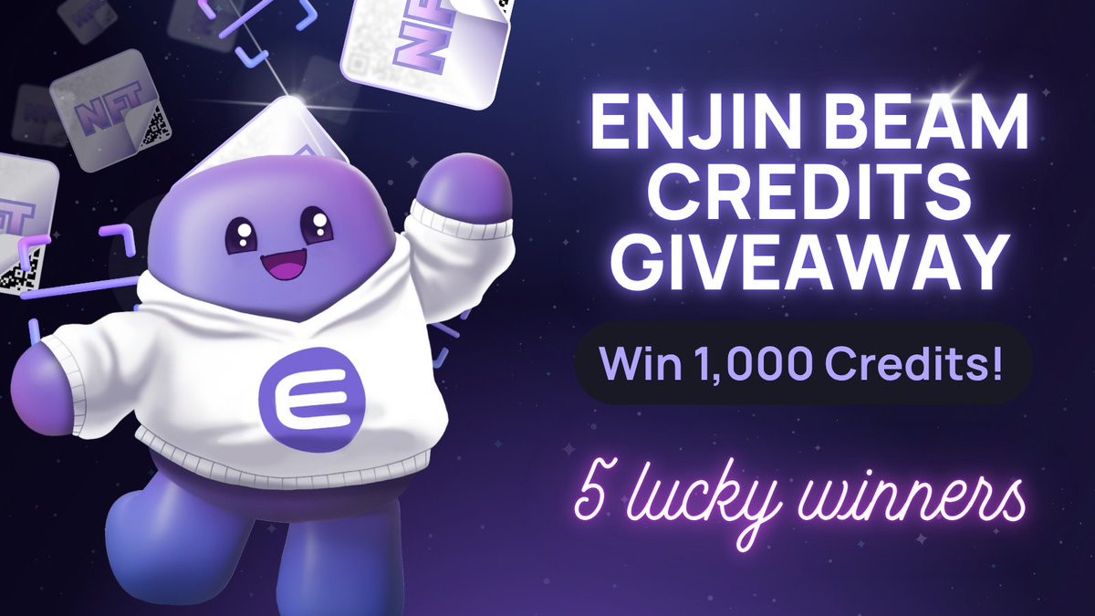 Enjin (@enjin) on Twitter photo π¨ Giveaway Alert!
Creative Enjineers, this oneβs for you: 5 winners Γ 1,000 Beam credits each. π
To enter:
1οΈβ£ Follow <a href="/enjin/">Enjin</a> and <a href="/nft_io/">NFT.io</a> βοΈ
2οΈβ£ Like this tweet β₯οΈ
3οΈβ£ Repost this tweet π
π Entries close in 72 hours. Winners chosen randomly.
π― Bonus Entry: Tag 2 friends in π¨ Giveaway Alert!
Creative Enjineers, this oneβs for you: 5 winners Γ 1,000 Beam credits each. π
To enter:
1οΈβ£ Follow <a href="/enjin/">Enjin</a> and <a href="/nft_io/">NFT.io</a> βοΈ
2οΈβ£ Like this tweet β₯οΈ
3οΈβ£ Repost this tweet π
π Entries close in 72 hours. Winners chosen randomly.
π― Bonus Entry: Tag 2 friends in