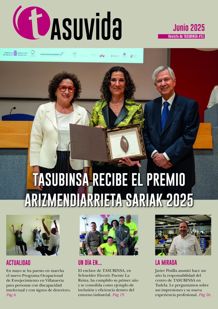 📰 ¡Ya puedes leer la revista #Tasuvida nº 51!
Incluye novedades sobre el enclave en Schneider Electric en Puente la Reina, nuestro musical Chicago en Baluarte, el nuevo Programa Ocupacional de Envejecimiento en #Villatuerta y mucho más.

👉 f.mtr.cool/mmxukaqcxf