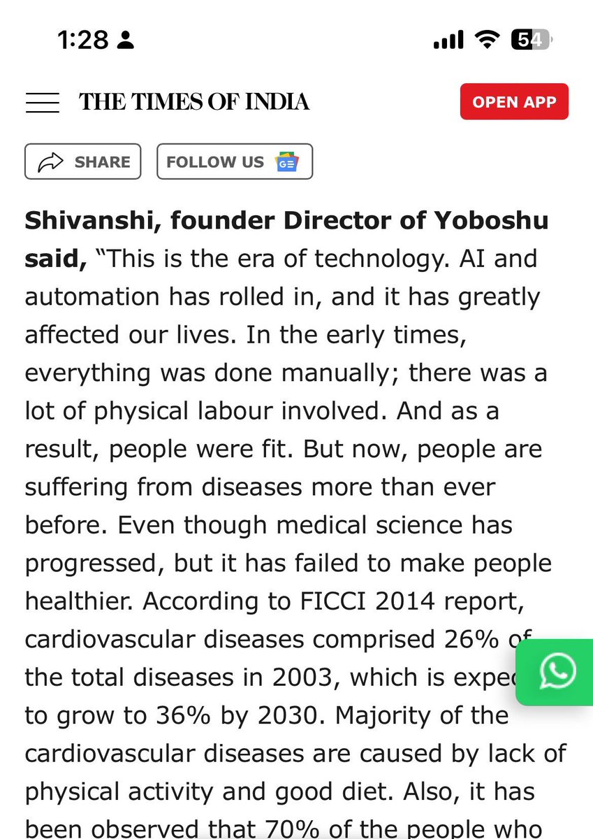Shivanshi Verma (@shivanshi_v) on Twitter photo I was in my second year at IIT Ropar when this was published in Time of India on our <a href="/HealthTick/">Health Tick</a>'s launch(named Yoboshu at that time)
I believed fitness was the main problem for lifestyle diseases, then I came across Behavioural Science and habits.
And that changed my mindset I was in my second year at IIT Ropar when this was published in Time of India on our <a href="/HealthTick/">Health Tick</a>'s launch(named Yoboshu at that time)
I believed fitness was the main problem for lifestyle diseases, then I came across Behavioural Science and habits.
And that changed my mindset