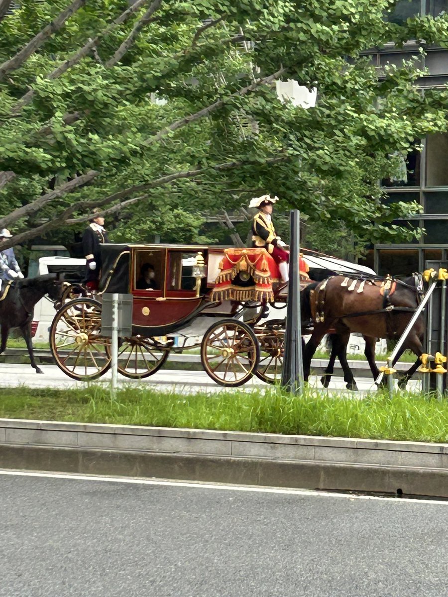 MinamiHarada1's tweet photo. 偶然にも、信任状捧呈式の馬車に遭遇！
新任の外国の大使が信任状を天皇陛下に捧呈する儀式だそうです。優雅な馬車でした。
#皇居 
#信任状捧呈式 
#ライフデザイン https://t.co/mEONL69Kw9