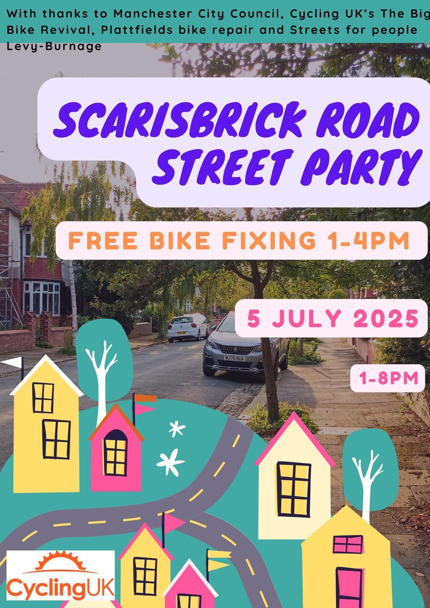We’ll be checking and fixing bikes for free at this event.  Brakes cables, brake pads, gear cables and inner tubes all for free. Get there early for fee handouts: tyre levers and puncture repair kits. Thanks  <a href="/CyclingUK_NW/">Cycling UK North West</a> and <a href="/PlattFieldBikes/">PlattFieldsBikeHub</a> #bigbikerevival