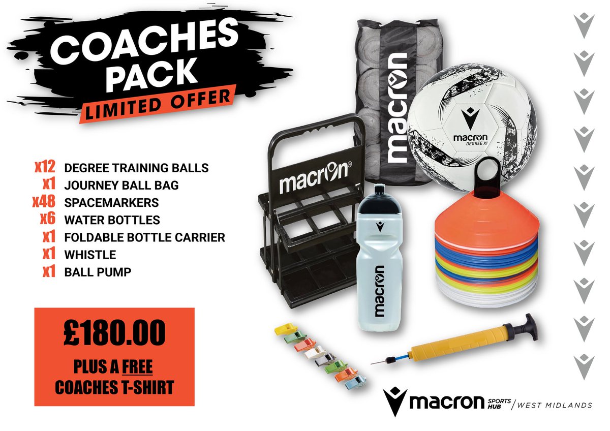 MacronWM's tweet image. ⚽️ COACHES PACK
Everything you need for your pre season training sessions in one bundle.
Get in touch for more details 📧 sales@macronstorewestmidlands.com
#BecomeYourOwnHero