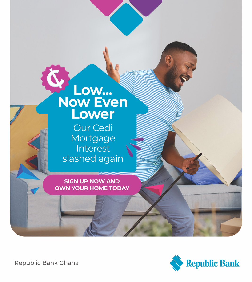 Exciting news!
Our Cedi Mortgage interest rates are now EVEN LOWER! 💰✨
This means your dream home is within reach! 🏡 Don’t miss out, sign up now. Click the link to learn more and get your questions answered quickly.

republicghana.com/products/mortg…

#RepublicBankGhana 
#HomeOwnership