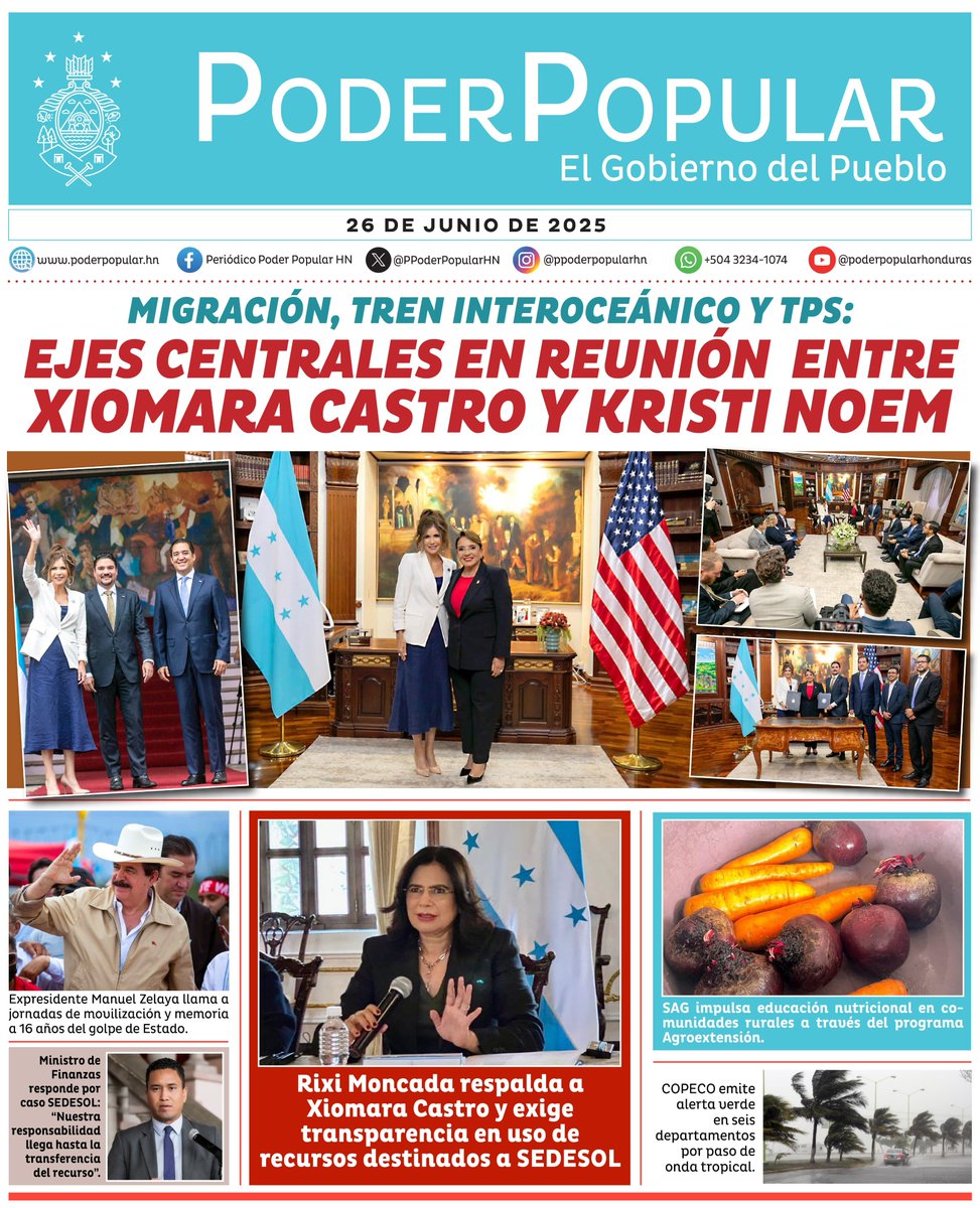 #NoticiasPPopular|| ☀️¡Buenos días! Les compartimos #LaPortadaDelDía jueves 26 de junio de 2025 

Manténgase informado con las noticias más destacadas del #GobiernoDelPueblo #Noticias
#Portada aquí poderpopular.hn