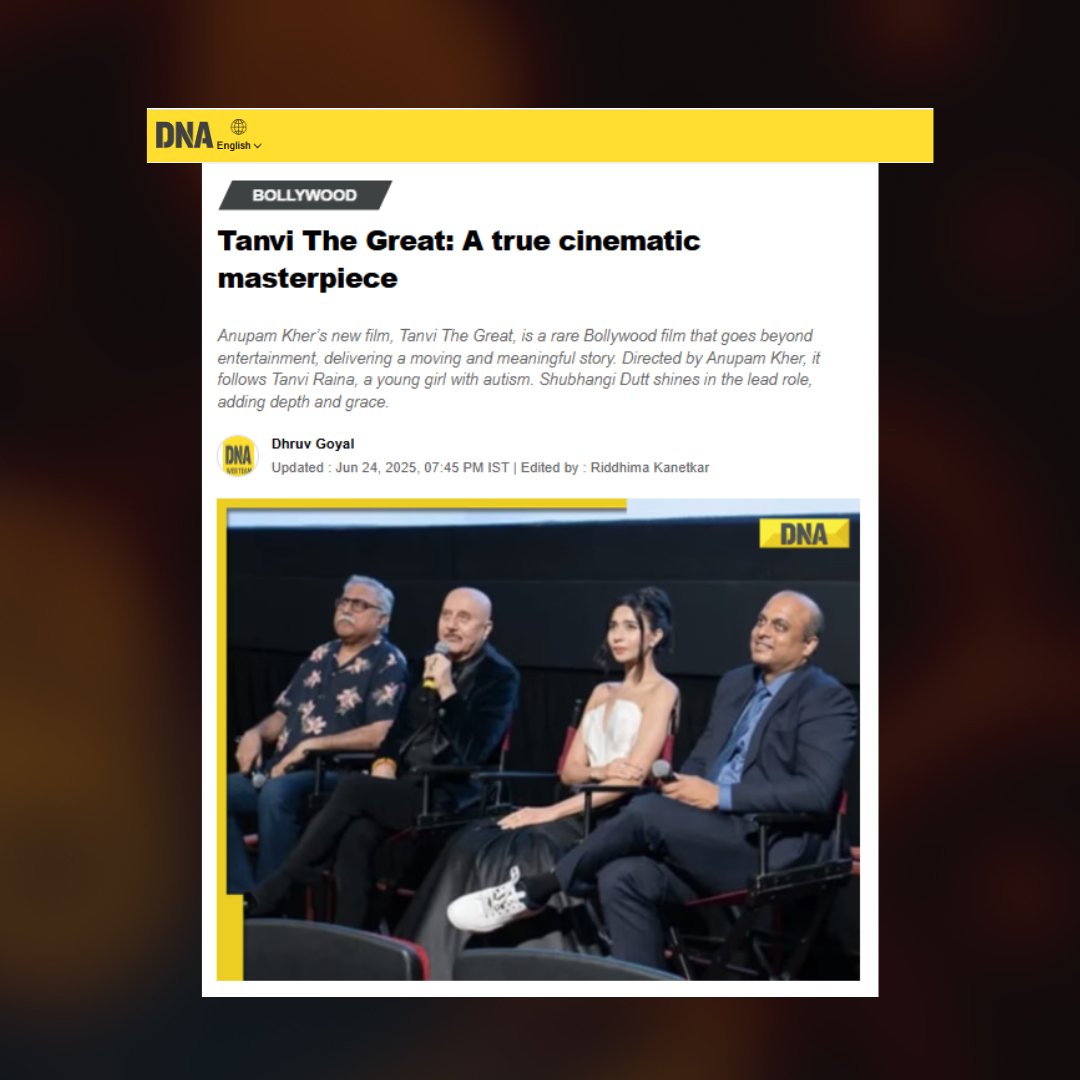 Tanvi the Great, which opened #NYIFF2025 to a packed house, is now being hailed as “a true cinematic masterpiece” by <a href="/dna/">DNA</a> India
From a powerful premiere to glowing reviews, this story of courage and conviction is leaving a mark.
Read more: dnaindia.com/bollywood/repo…
#filmfestival